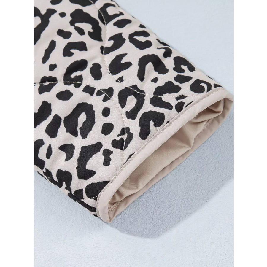 Leopard Print Patch Pockets Binding Tape Long Sleeve Regular Fit Jacket Apparel and Accessories