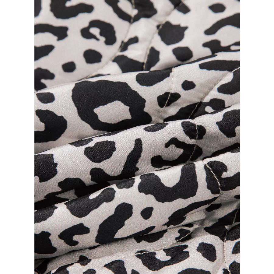 Leopard Print Patch Pockets Binding Tape Long Sleeve Regular Fit Jacket Apparel and Accessories