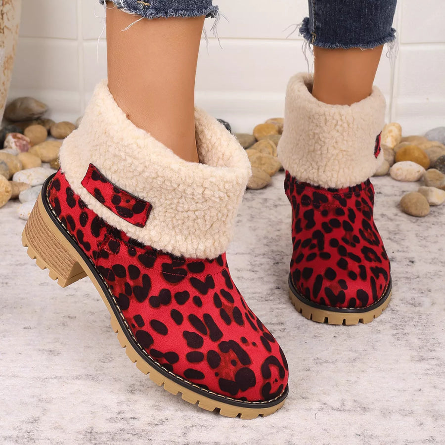 Leopard Print Plush Lined Boots Apparel and Accessories