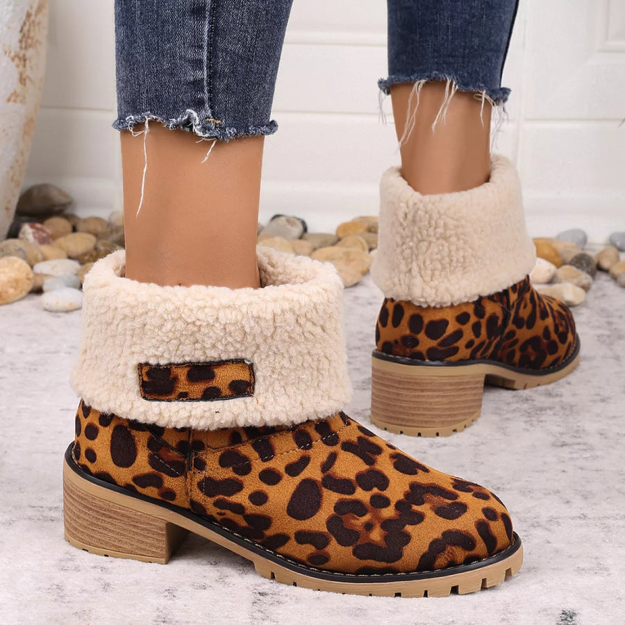 Leopard Print Plush Lined Boots Apparel and Accessories