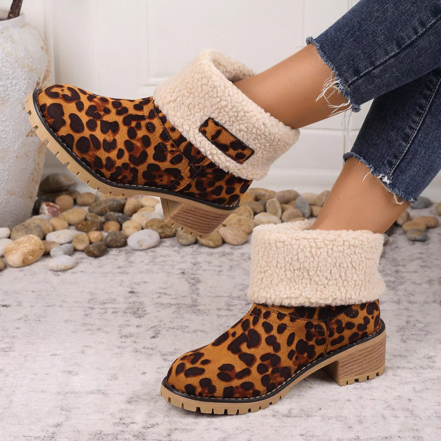 Leopard Print Plush Lined Boots Apparel and Accessories