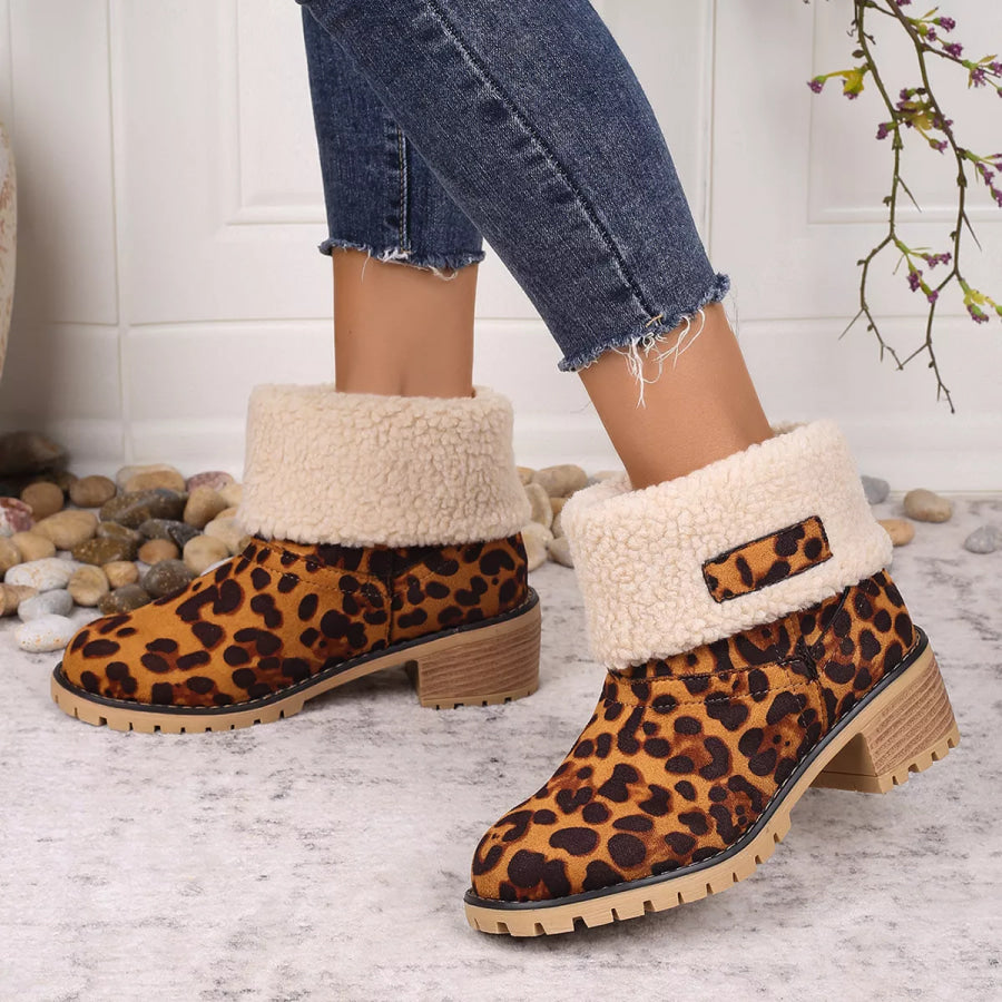 Leopard Print Plush Lined Boots Apparel and Accessories