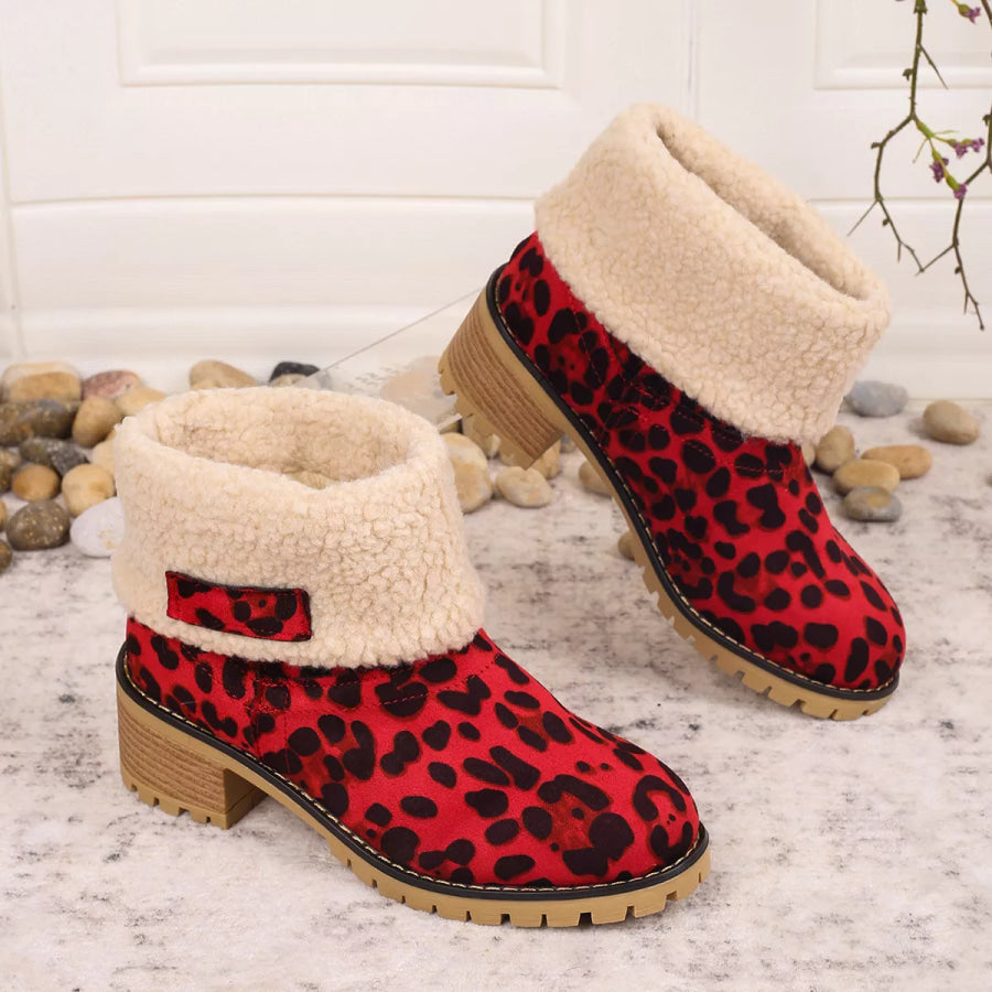 Leopard Print Plush Lined Boots Apparel and Accessories