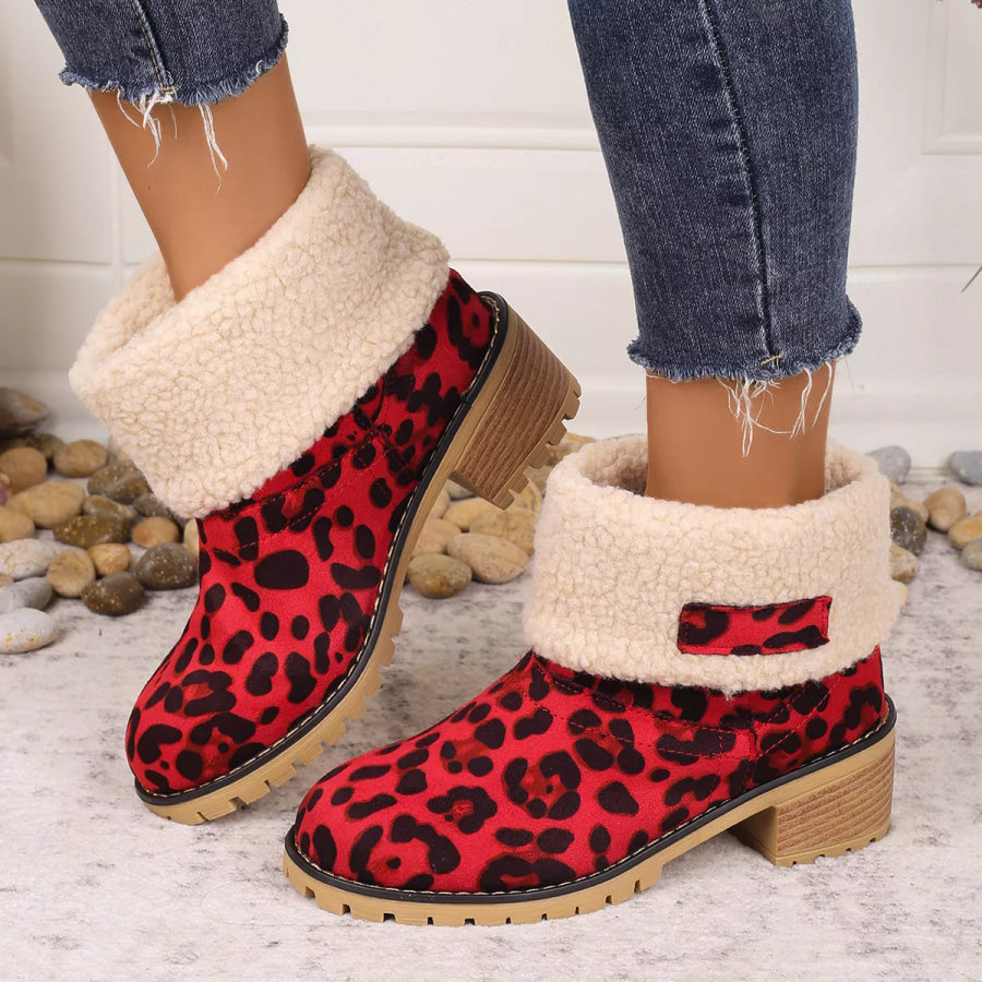 Leopard Print Plush Lined Boots Apparel and Accessories