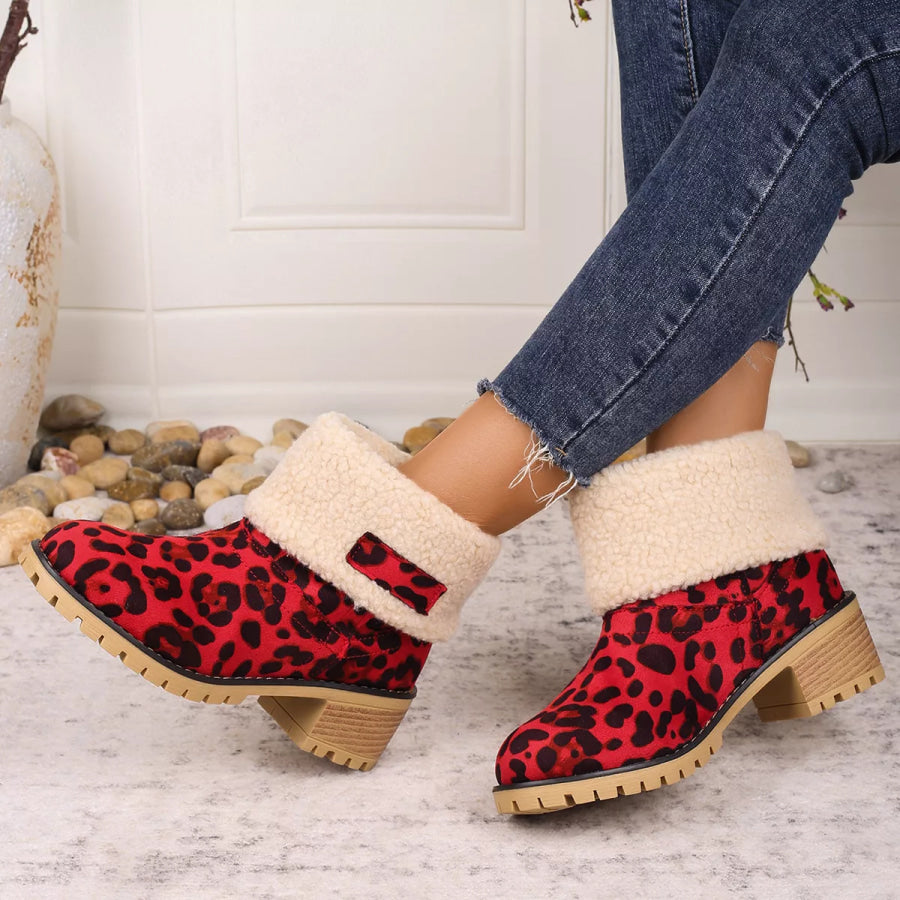 Leopard Print Plush Lined Boots Apparel and Accessories