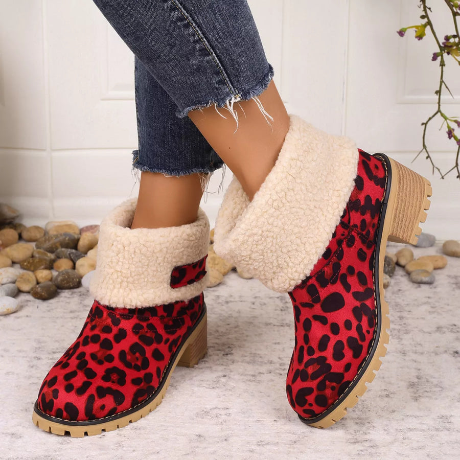 Leopard Print Plush Lined Boots Apparel and Accessories
