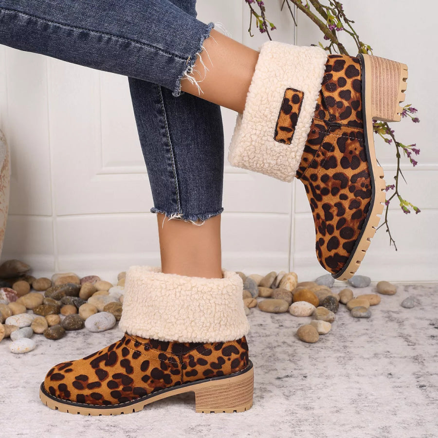 Leopard Print Plush Lined Boots Apparel and Accessories
