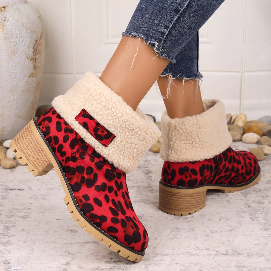 Leopard Print Plush Lined Boots Apparel and Accessories