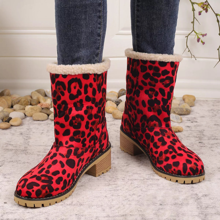 Leopard Print Plush Lined Boots Apparel and Accessories