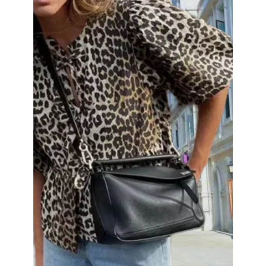 Leopard Print Puff Sleeve Blouse Apparel and Accessories