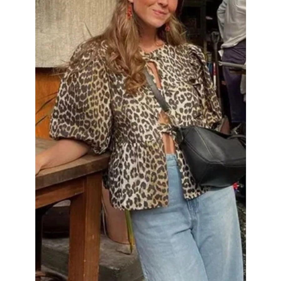 Leopard Print Puff Sleeve Blouse Leopard / XS Apparel and Accessories