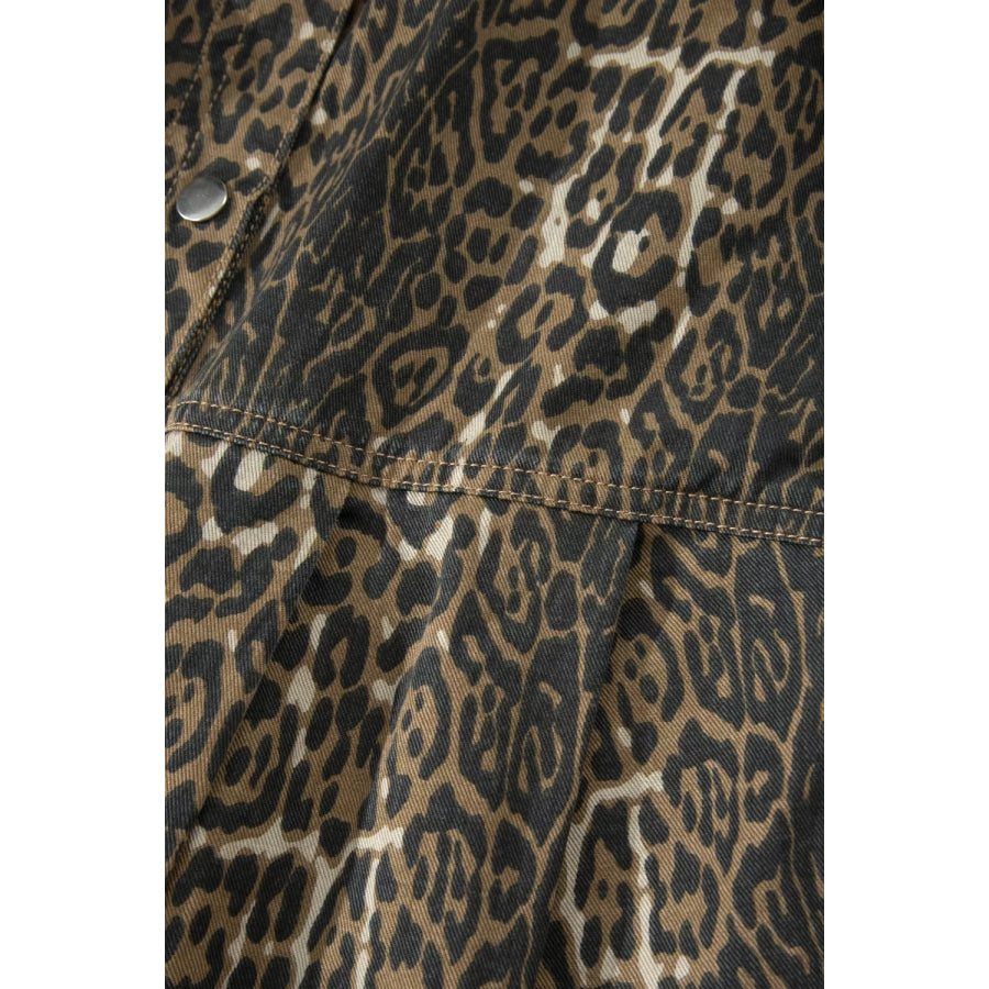 Leopard Print Puff Sleeve Denim Dress Apparel and Accessories