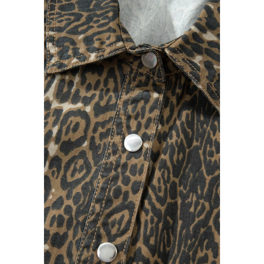 Leopard Print Puff Sleeve Denim Dress Apparel and Accessories