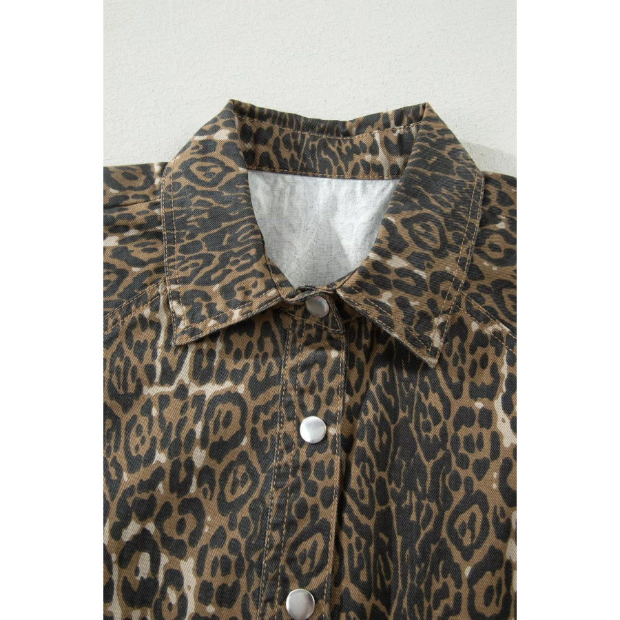 Leopard Print Puff Sleeve Denim Dress Apparel and Accessories