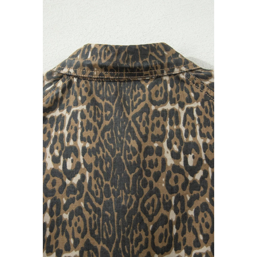 Leopard Print Puff Sleeve Denim Dress Apparel and Accessories