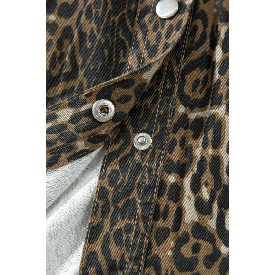 Leopard Print Puff Sleeve Denim Dress Apparel and Accessories