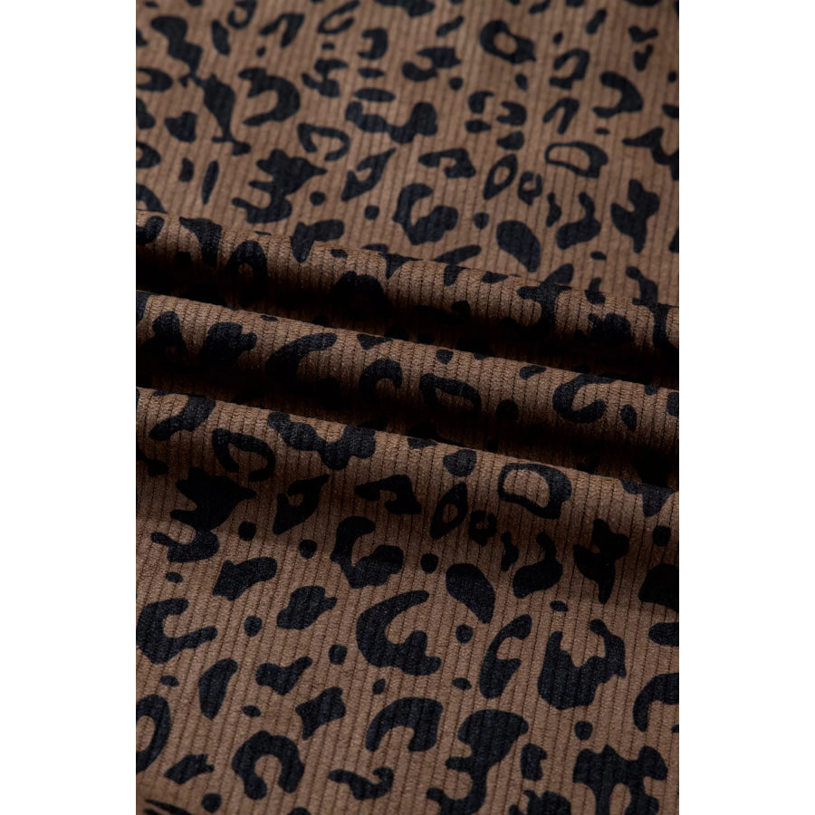 Leopard Print Quarter Zip Corduroy Sweatshirt Apparel and Accessories