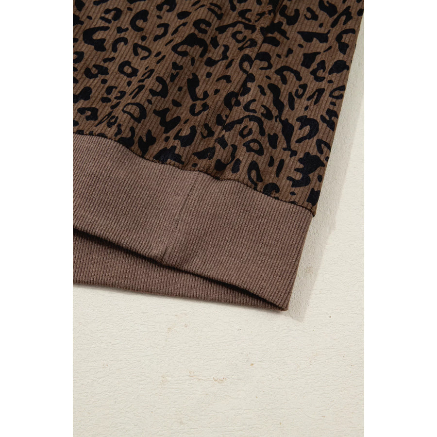 Leopard Print Quarter Zip Corduroy Sweatshirt Apparel and Accessories