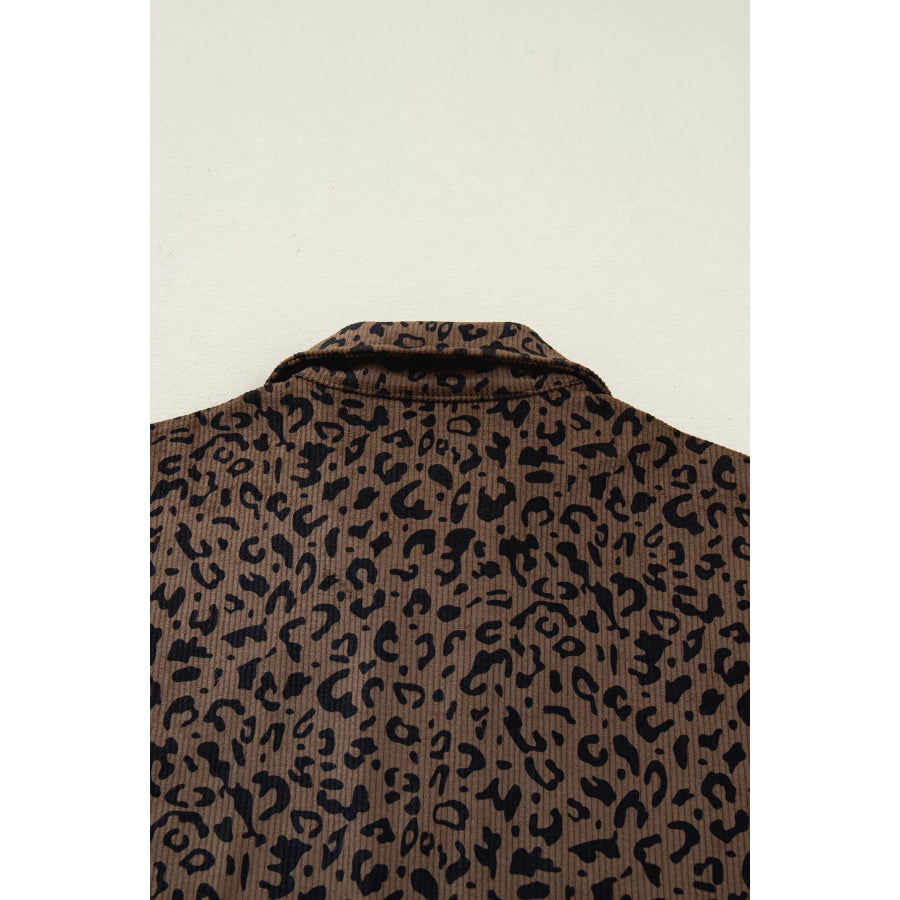 Leopard Print Quarter Zip Corduroy Sweatshirt Apparel and Accessories