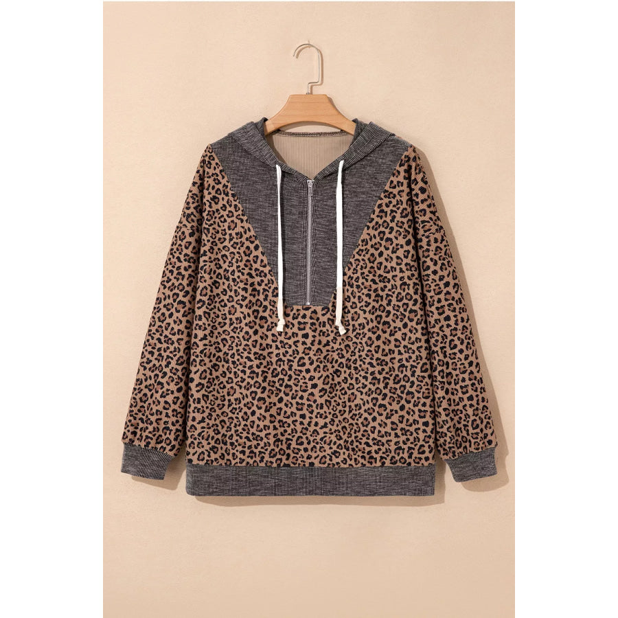 Leopard Print Quarter-Zip Hoodie Apparel and Accessories