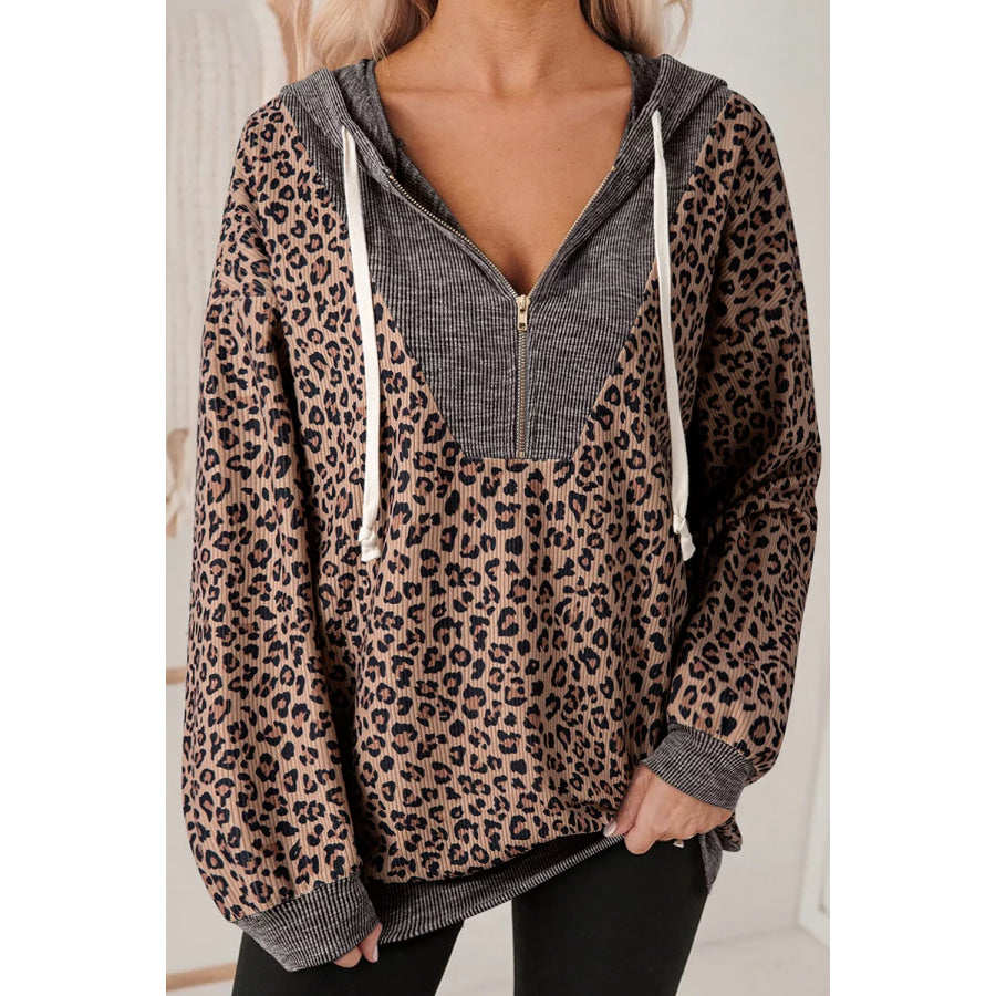 Leopard Print Quarter-Zip Hoodie Apparel and Accessories