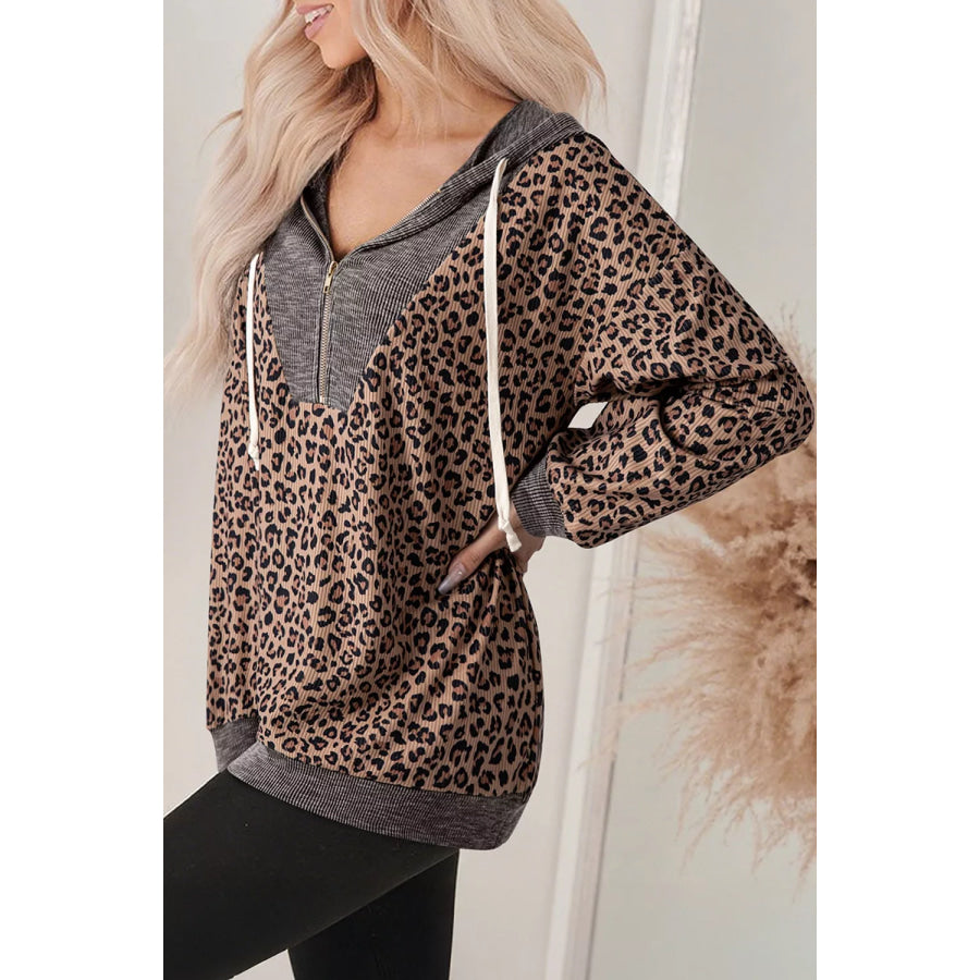 Leopard Print Quarter-Zip Hoodie Apparel and Accessories