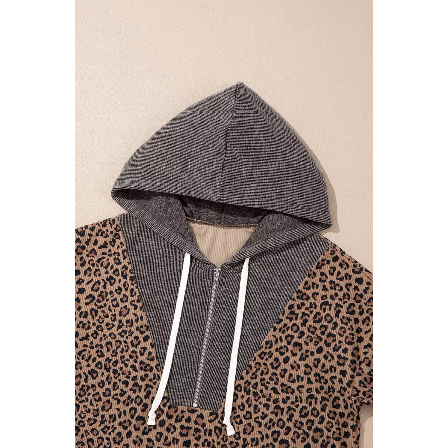 Leopard Print Quarter-Zip Hoodie Apparel and Accessories