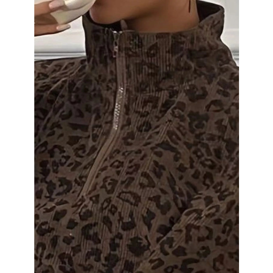 Leopard Print Quarter-Zip Sweatshirt Apparel and Accessories