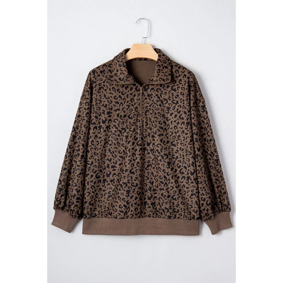 Leopard Print Quarter-Zip Sweatshirt Apparel and Accessories