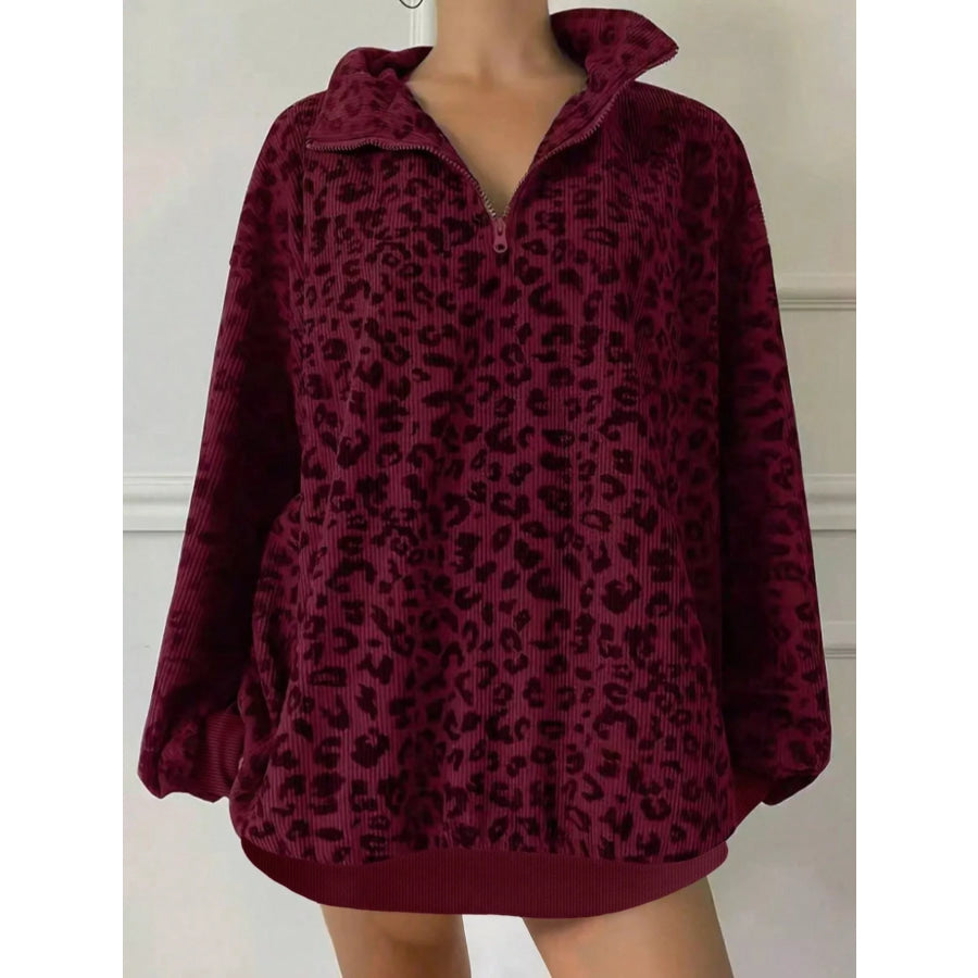 Leopard Print Quarter-Zip Sweatshirt Apparel and Accessories