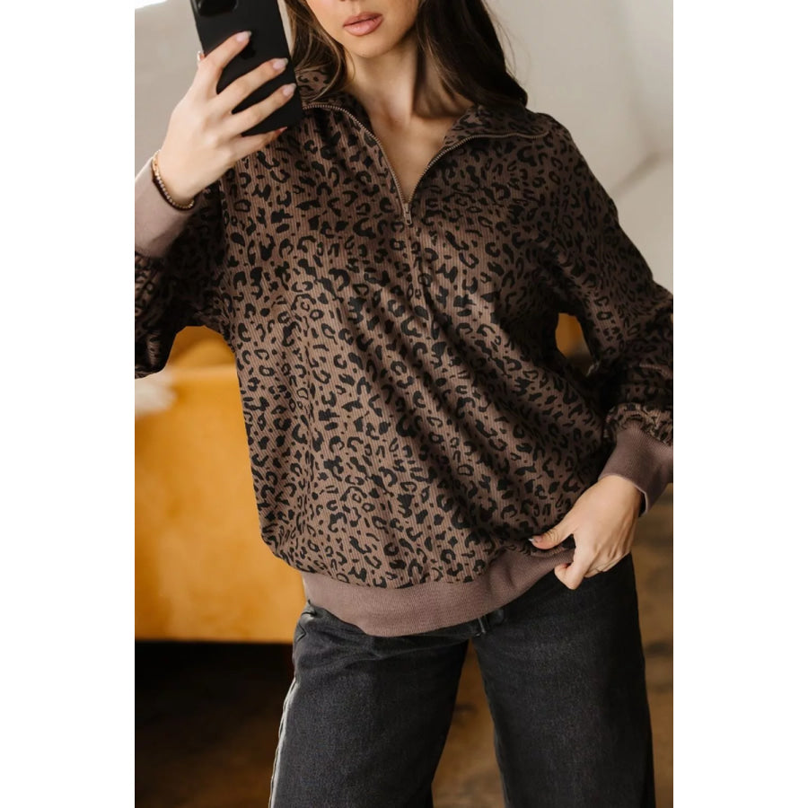 Leopard Print Quarter-Zip Sweatshirt Apparel and Accessories