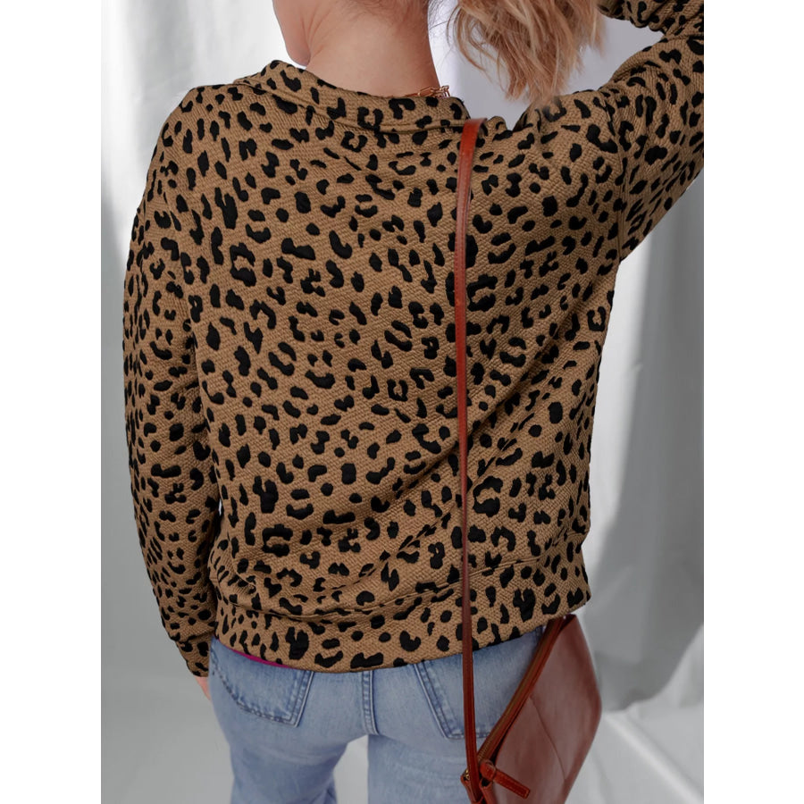 Leopard Print Quarter Zip Sweatshirt Apparel and Accessories