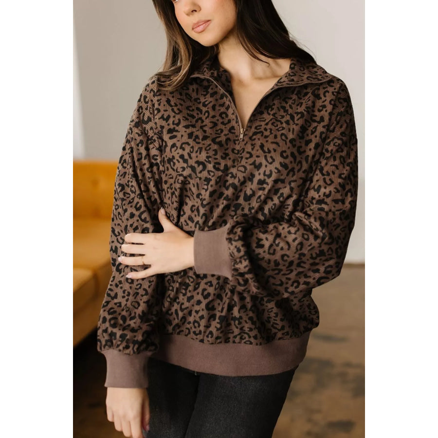 Leopard Print Quarter-Zip Sweatshirt Apparel and Accessories