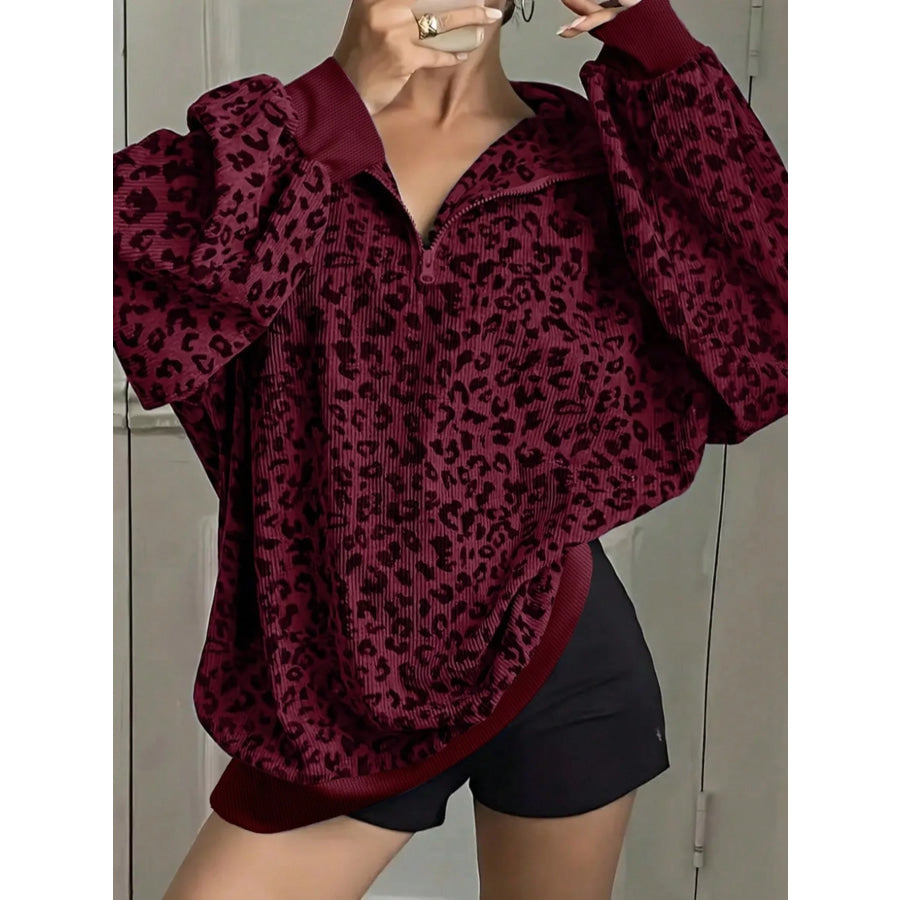 Leopard Print Quarter-Zip Sweatshirt Apparel and Accessories