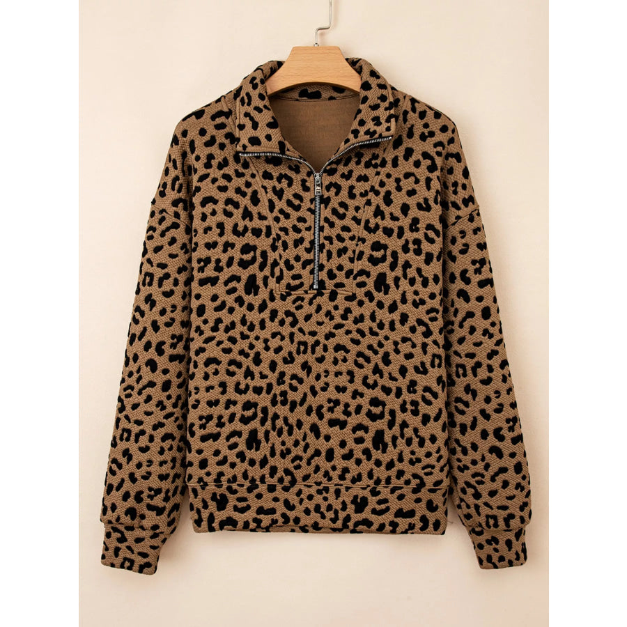 Leopard Print Quarter Zip Sweatshirt Apparel and Accessories