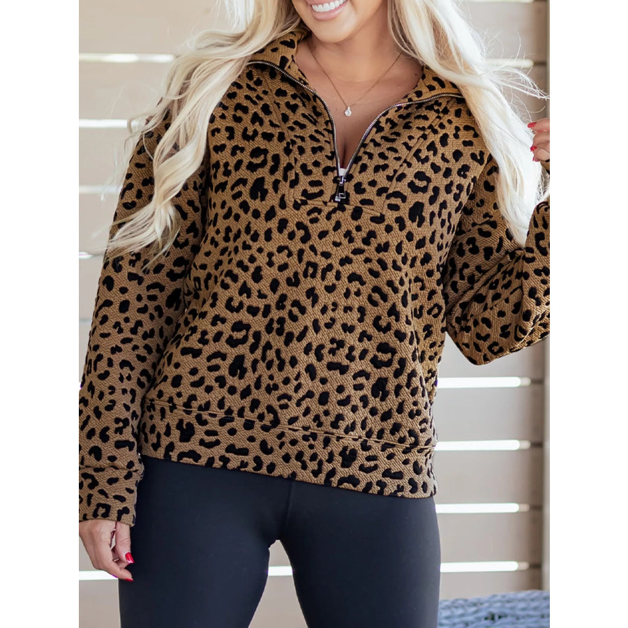 Leopard Print Quarter Zip Sweatshirt Apparel and Accessories