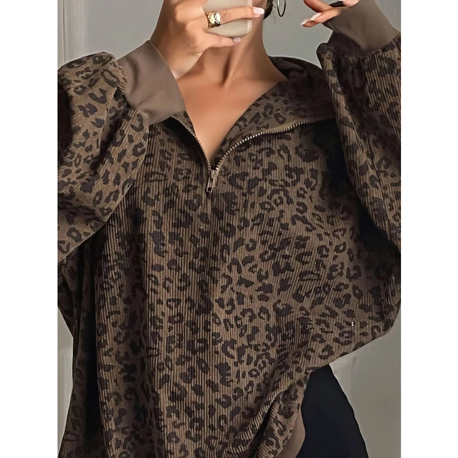 Leopard Print Quarter-Zip Sweatshirt Apparel and Accessories