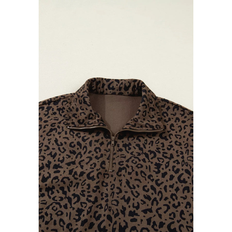 Leopard Print Quarter-Zip Sweatshirt Apparel and Accessories
