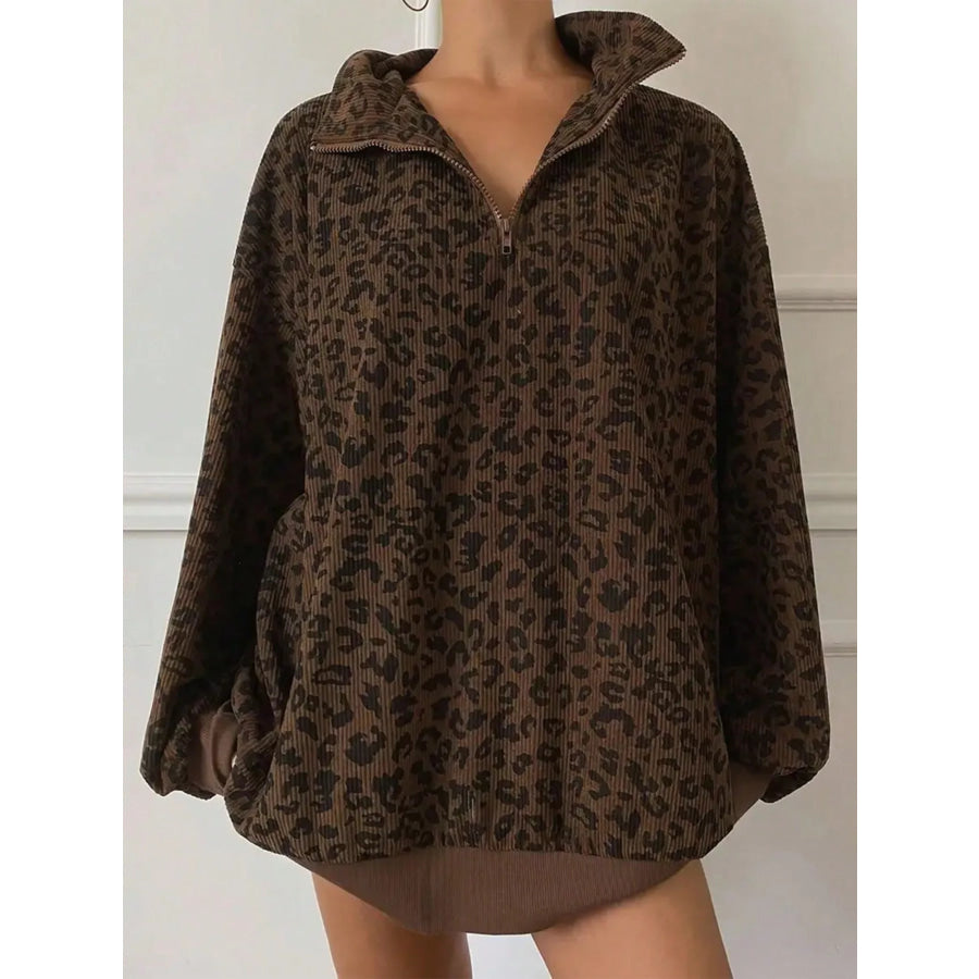 Leopard Print Quarter-Zip Sweatshirt Apparel and Accessories