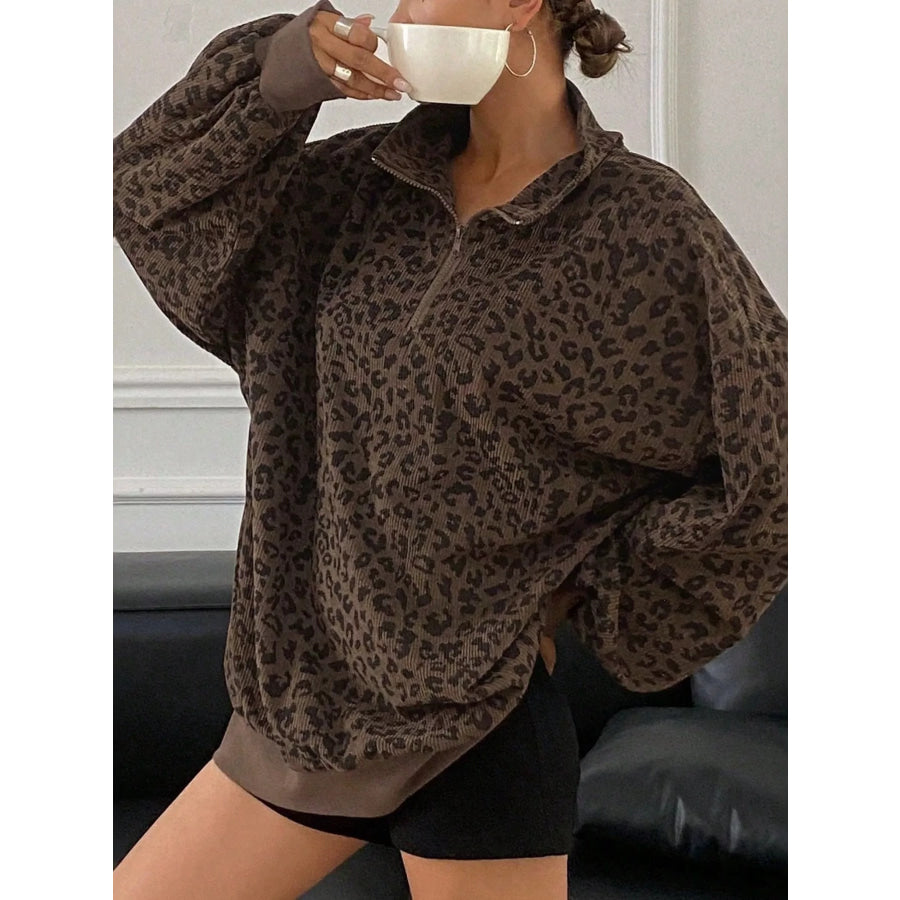 Leopard Print Quarter-Zip Sweatshirt Apparel and Accessories