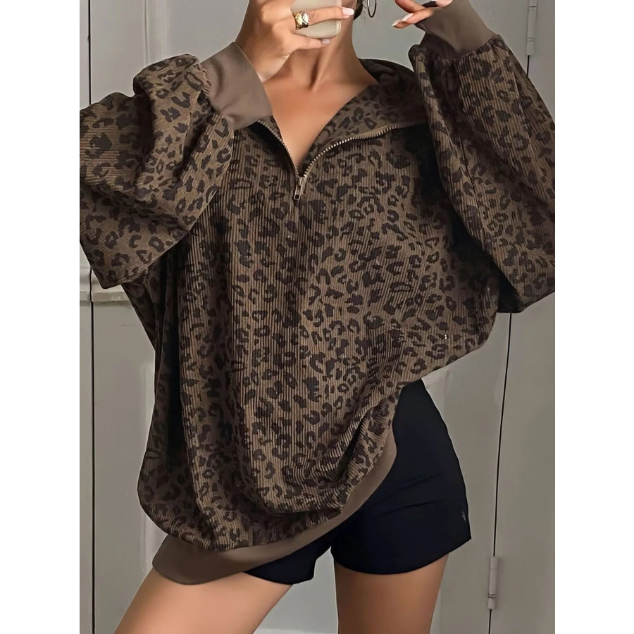 Leopard Print Quarter-Zip Sweatshirt Apparel and Accessories