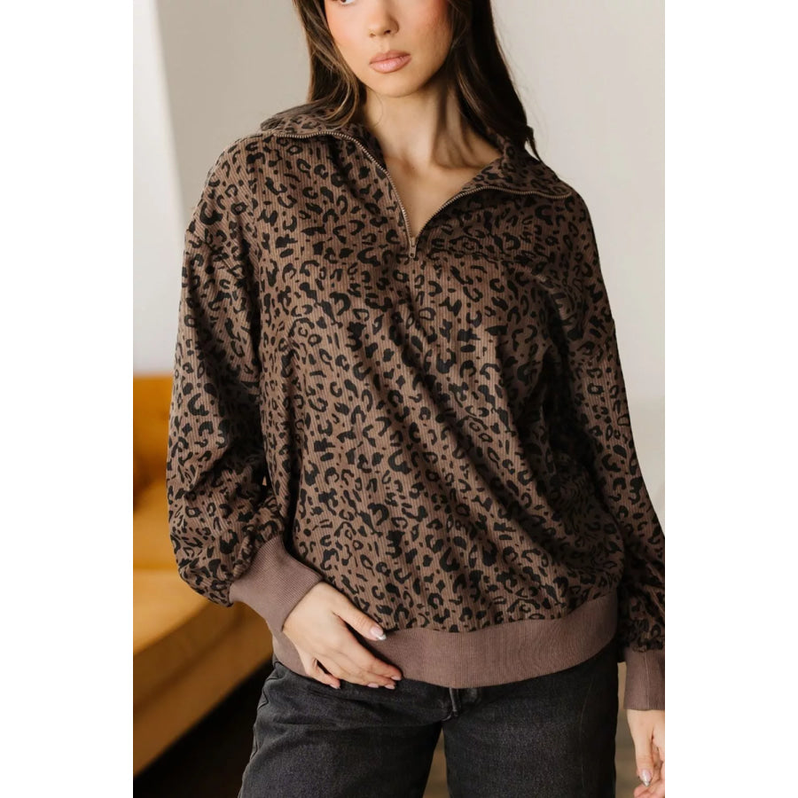 Leopard Print Quarter-Zip Sweatshirt Apparel and Accessories