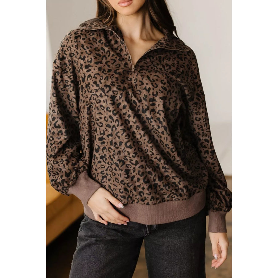 Leopard Print Quarter-Zip Sweatshirt Apparel and Accessories