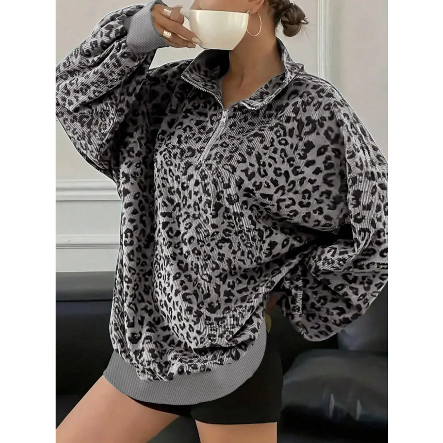 Leopard Print Quarter-Zip Sweatshirt Apparel and Accessories