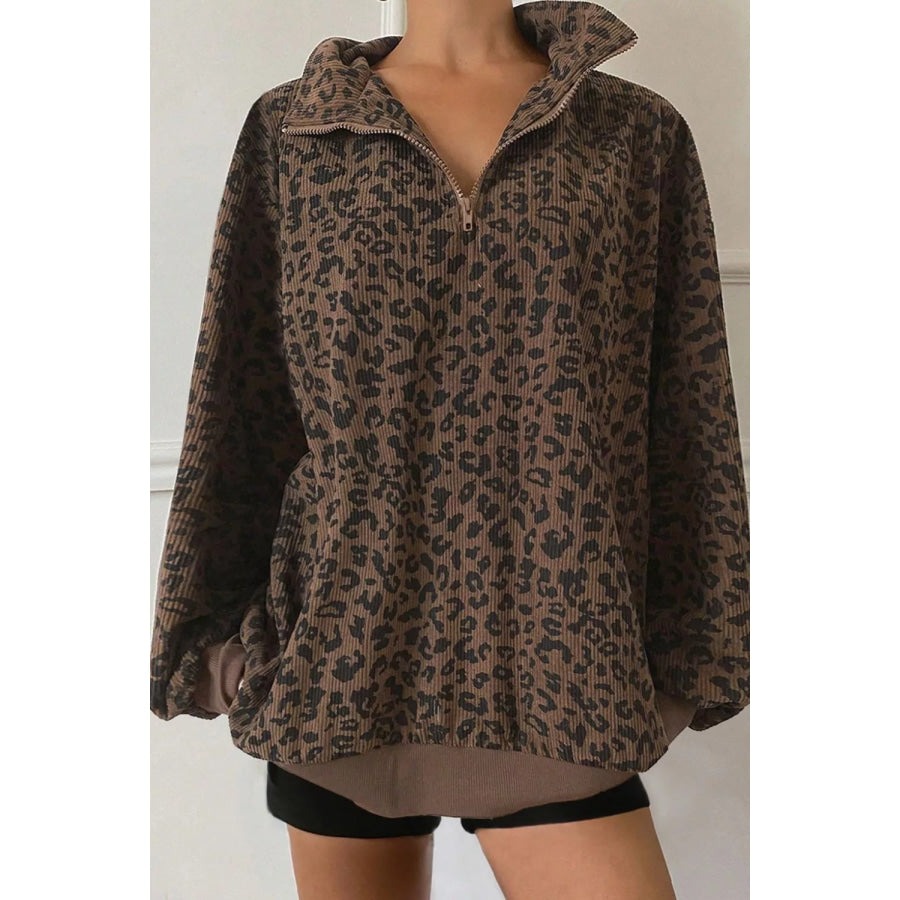 Leopard Print Quarter-Zip Sweatshirt Apparel and Accessories