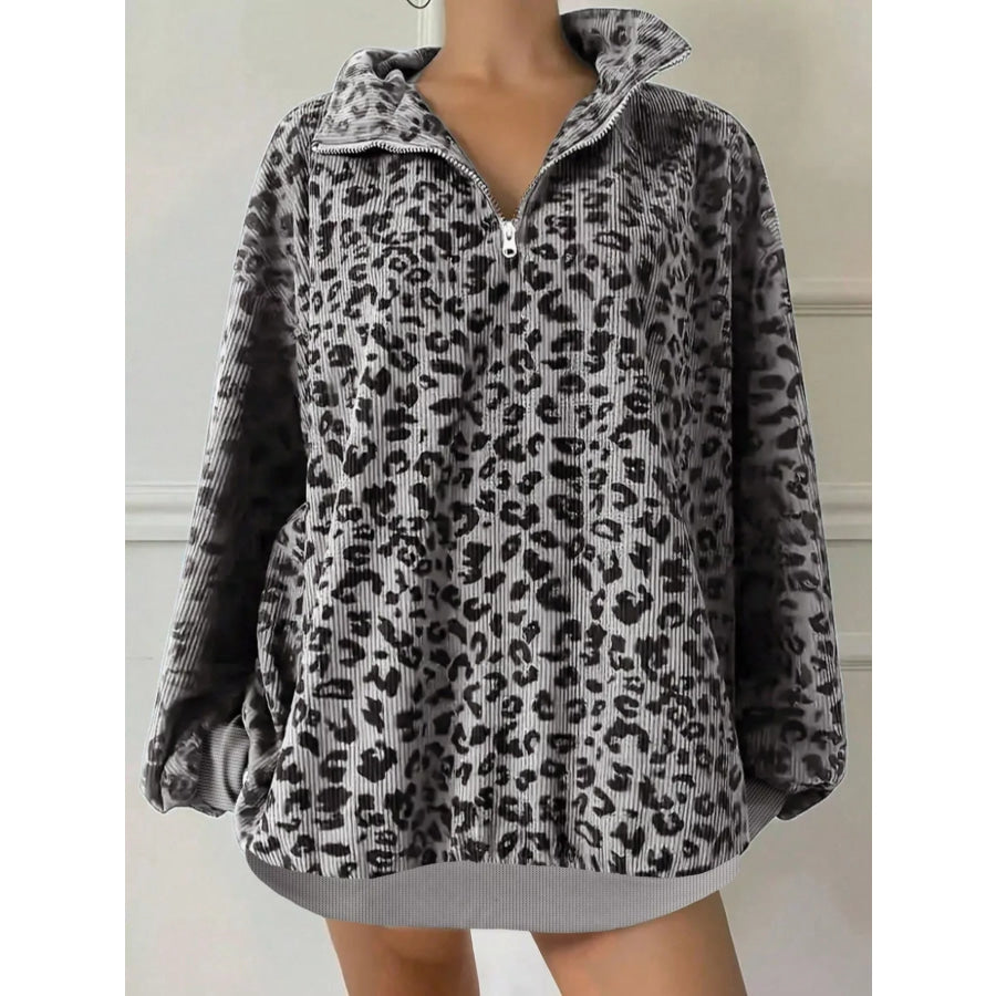 Leopard Print Quarter-Zip Sweatshirt Apparel and Accessories