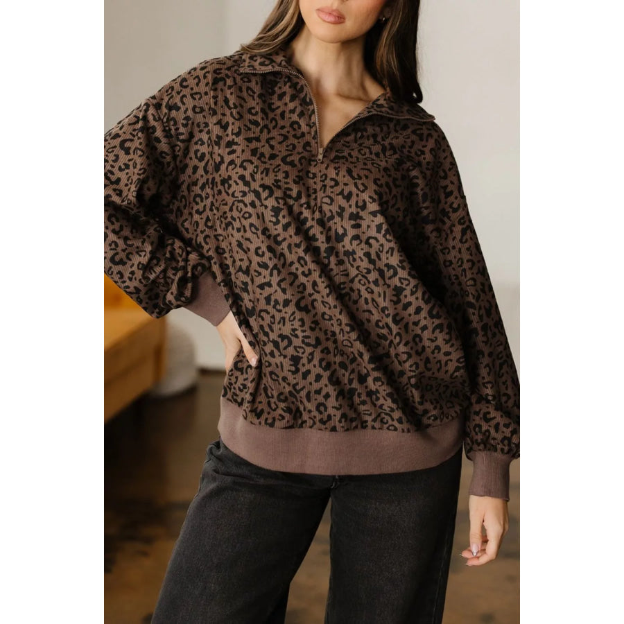 Leopard Print Quarter-Zip Sweatshirt Apparel and Accessories