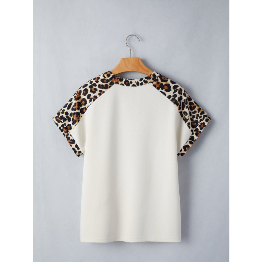 Leopard Print Raglan Sleeve Blouse Apparel and Accessories