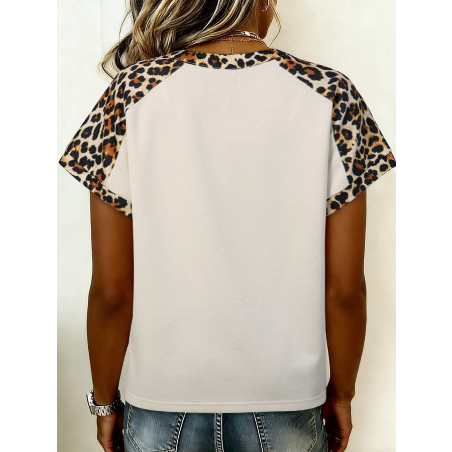 Leopard Print Raglan Sleeve Blouse Beige / S Apparel and Accessories