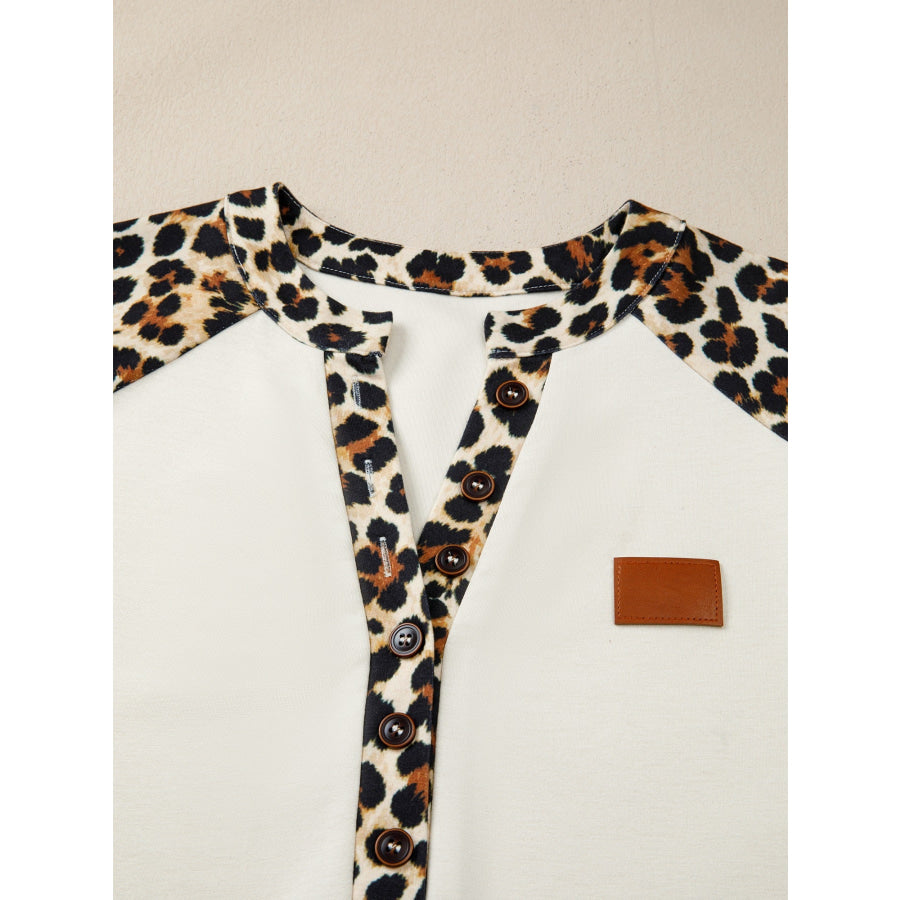 Leopard Print Raglan Sleeve Blouse Apparel and Accessories